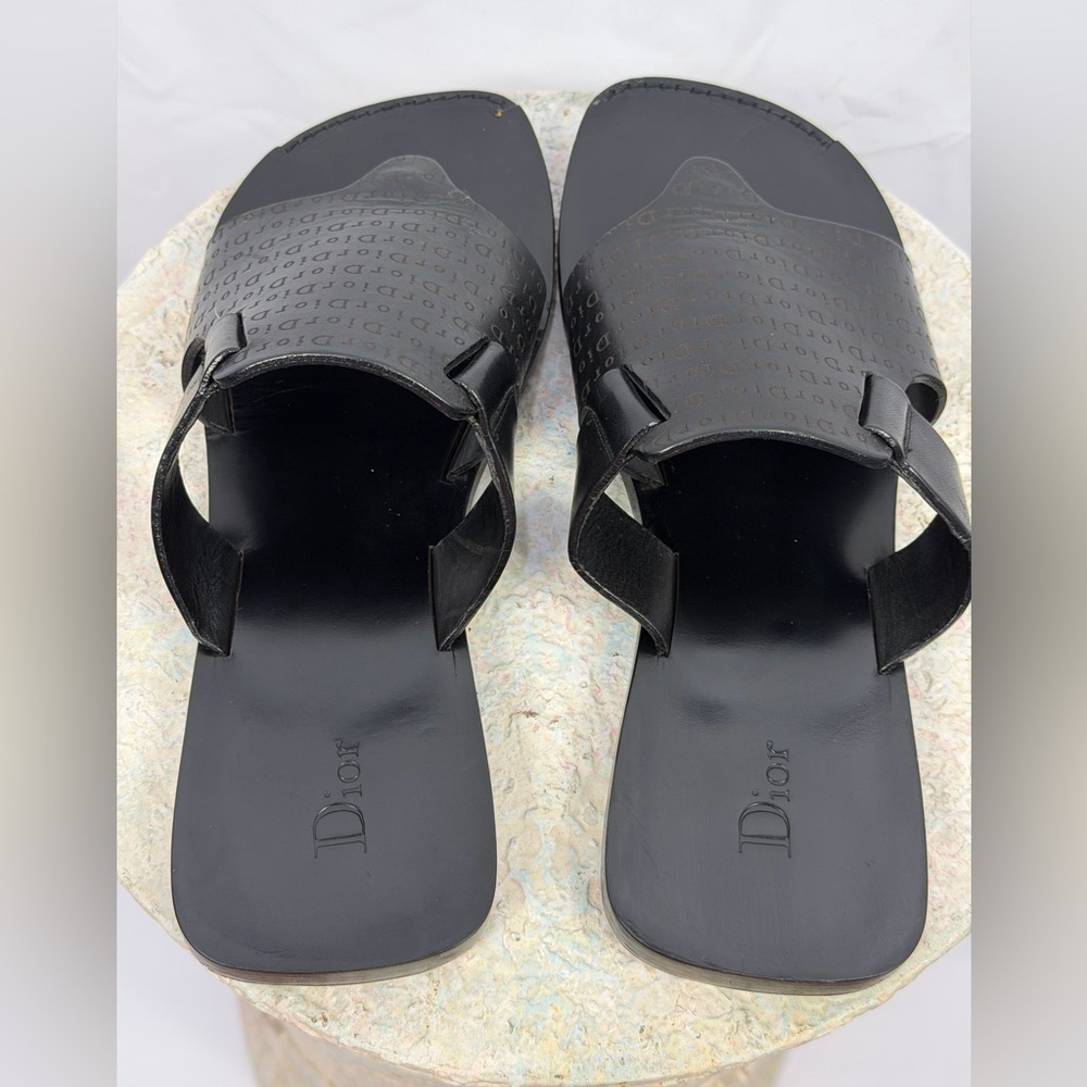 Dior Men’s Black Leather Logo Slides Sandals EU 41.5 (8-8.5) Made in Italy - Picture 2 of 6